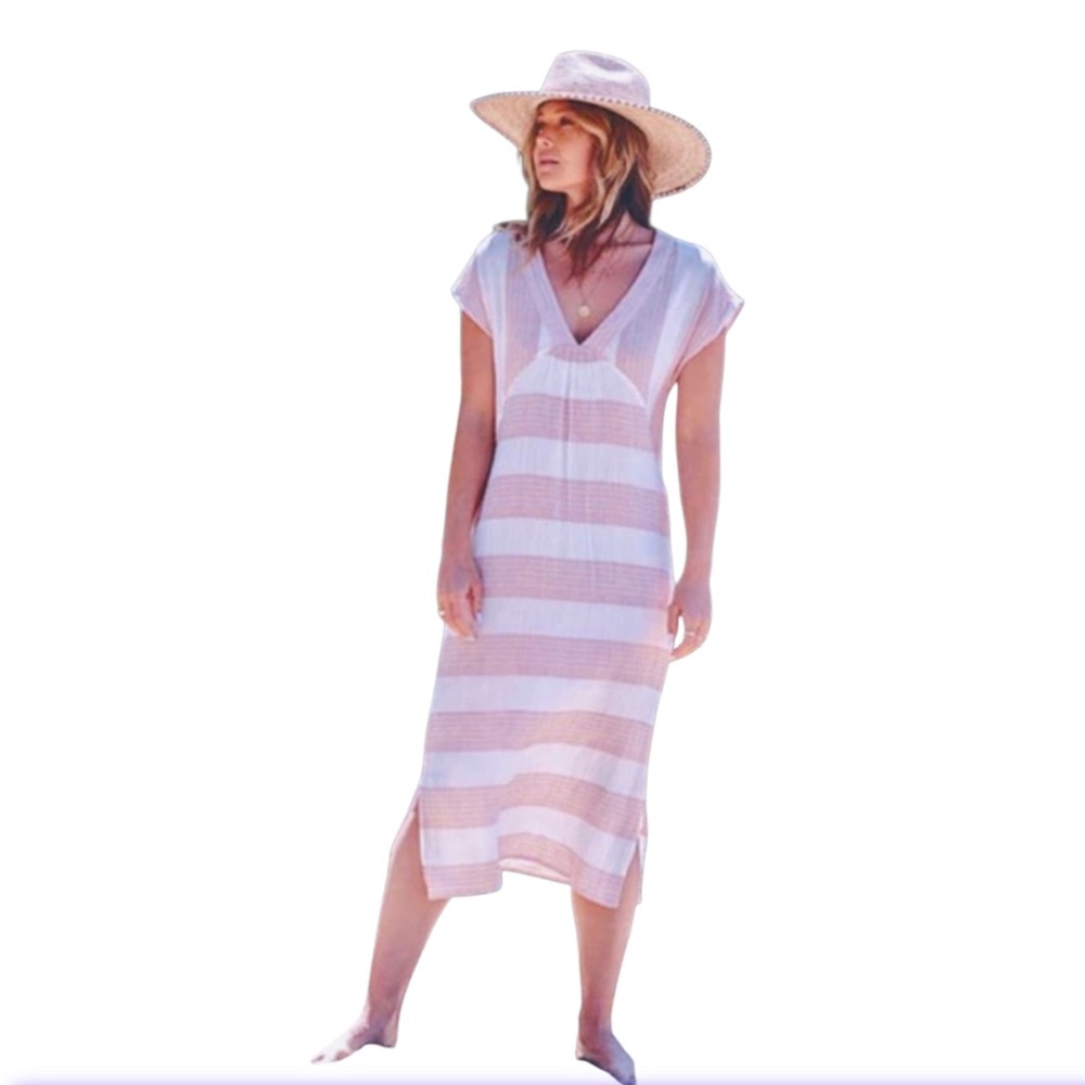 LOVESTITCH SEASIDE STRIPED MIDI Cover Up‎ DRESS